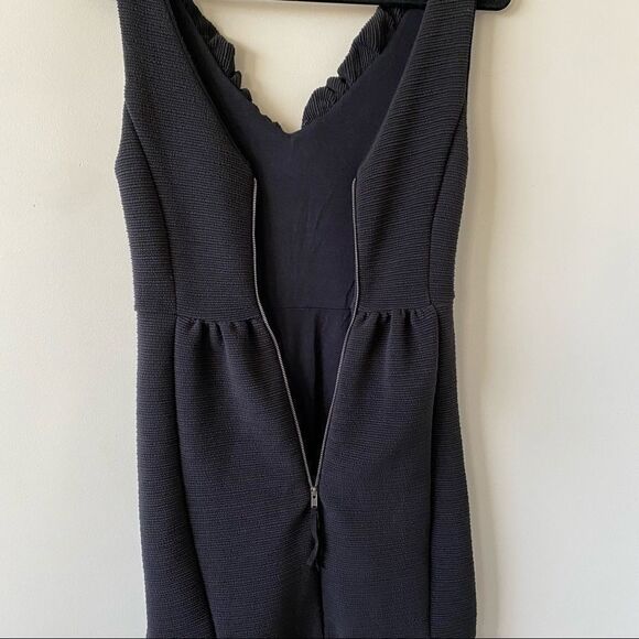 Anthropologie-Maeve Ruffled Ottoman Ribbed V Neck Black Dress (Size:XS) - Picture 10 of 14